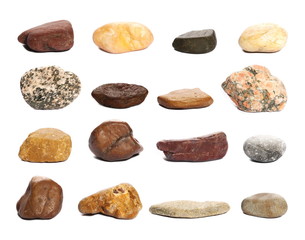 Collection rocks isolated on white background
