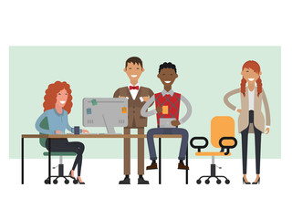 Scenes of people working in the office. Vector illustration flat
