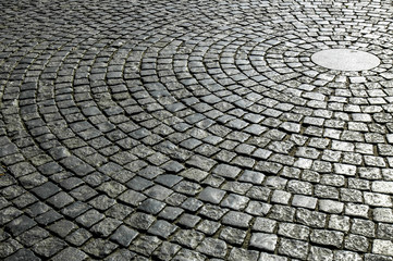 Prague, round cobblestones, Czech Republic