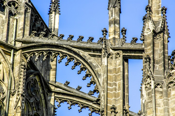 Fototapeta na wymiar Prague, Veits Cathedral on hill Hradschin, Details of gothic roo