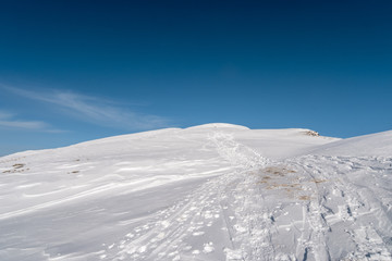 Winter in Swiss alps on a sunny day during a freeride session