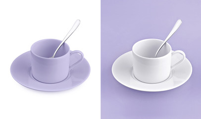 Cup on white & purple background