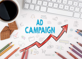 Ad Campaign, Business Concept. White office desk.