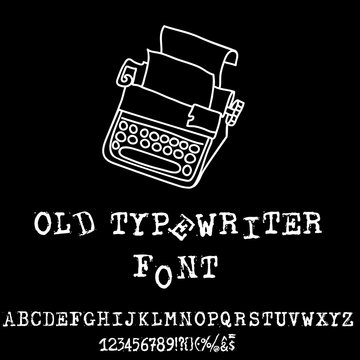 Vector old typewriter font. Vintage grunge letters. Old destroyed printed letters.