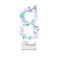 8 March Design cards with flowers. International Women's Day Background. Vector illustration.
