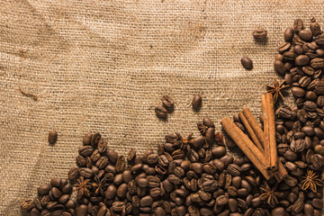 Coffee beans on vintage background