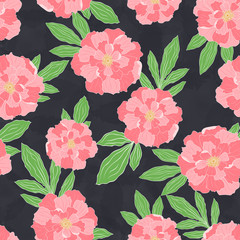Seamless pattern with hand-drawn pink peonies
