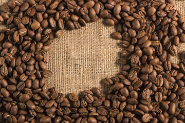 Coffee beans on vintage background