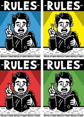 man reading rules poster set