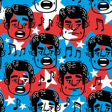 pattern funny faces singing Man blue and red