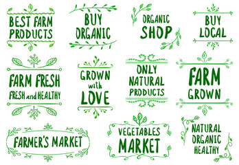 VECTOR hand-sketched green farmer's market label templates