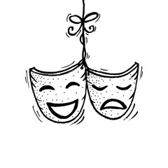 Theater masks, drama and comedy. Sketchy style.