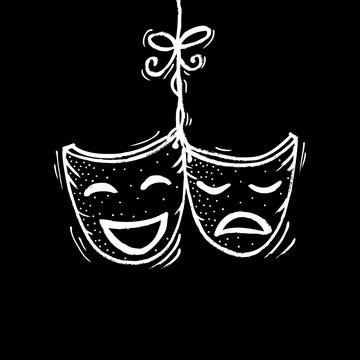 Theater masks, drama and comedy. Sketchy style.