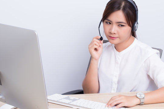 Woman Working In Call Center She Feel Boring