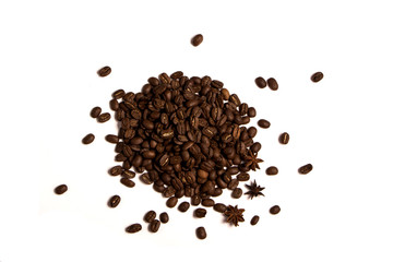 Roasted coffee beans on white background