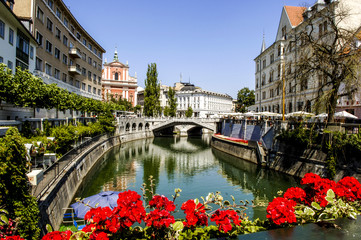 Ljubljana, river Ljubljanica, Slovenia - obrazy, fototapety, plakaty