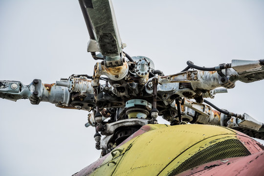 Vintage propeller of old helicopter cloudy day