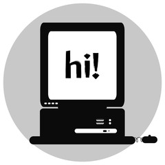 Vector PC illustrations. Front view. Old computer. It can be used in logo design, brochures, postcards, for websites, etc.
