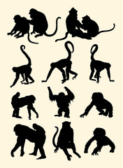 Monkeys animal silhouette. Good use for symbol, logo, web icon, mascot, sign, or any design you want. © fennywiryani