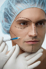 Male Plastic Surgery. Man With Face Lines Getting Injections