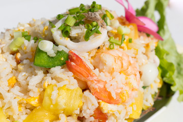 rice with seafood in a pineapple