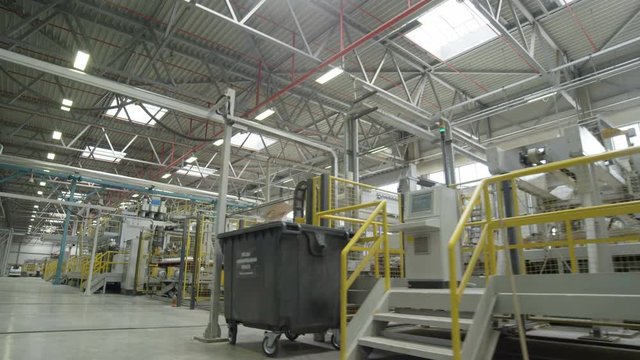 Panoramic View of Huge Light Chipboard Production Workshop