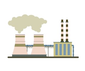 Thermal power plant. Powered by gas and pollute the environment. Vector illustration.