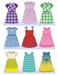 vector set with beautiful dresses for little girls 