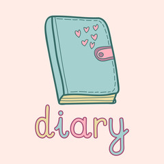 Vector illustration of cute diary. Pupil, student notebook.