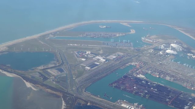 Aerial view of an ocean harbor
