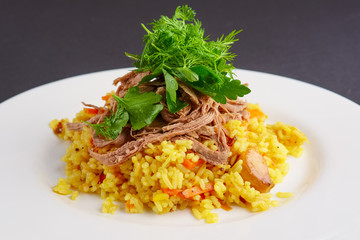 Boiled rice and chopped beef
