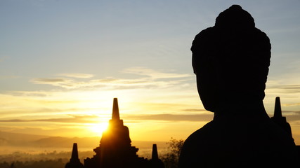 Asian buddha temple view in sunrise