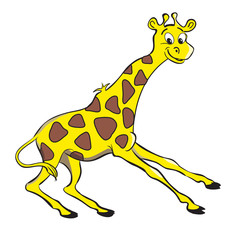 Funny smiling yellow giraffe. Vector hand drawing cartoon illustration.