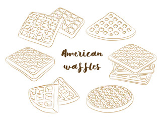 Vector illustration of various American waffles.