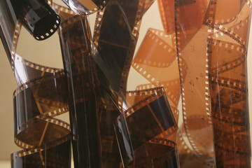 Photographic film rolls. Analog film strips top view.