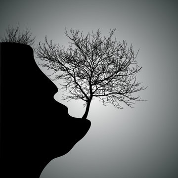 Realistic silhouette of a tree on a cliff(Vector illustration)