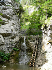 Scenery and ladders in Prosiecka valley in Slovakia