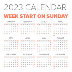 Simple 2023 year calendar