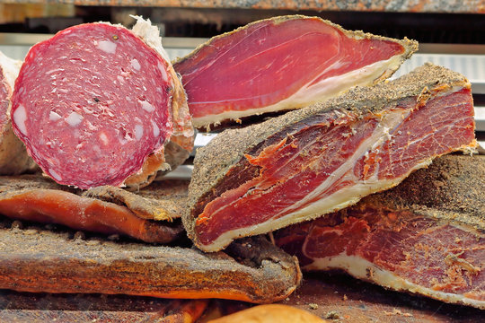 Typical salami and ham from Tuscany, Italy