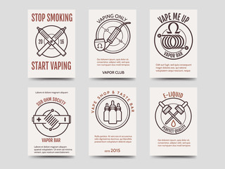 Vape shop cards design. Vector logo and banners of vape