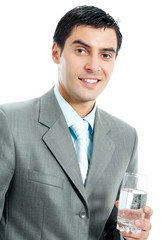 young businessman with glass of water