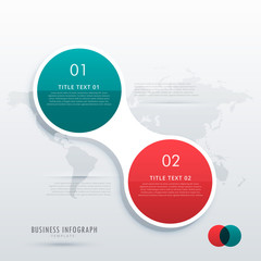 two steps option infographic template in circle style for workflow diagram layout