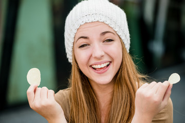 Teenager - fun with chips