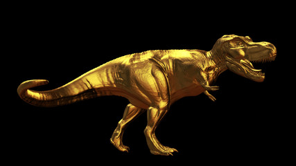 Obraz premium golden Tyrannosaurus rex, anatomically correct T-rex dinosaur from the Jurassic period (3d illustration isolated on black background)