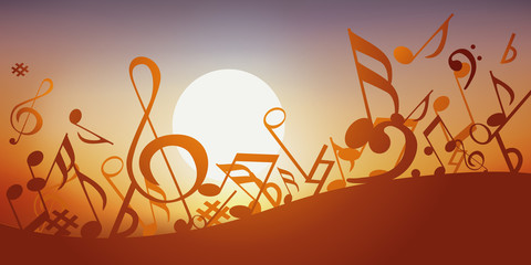 Fototapeta premium Notes de musique - musique - fond, Coucher de soleil