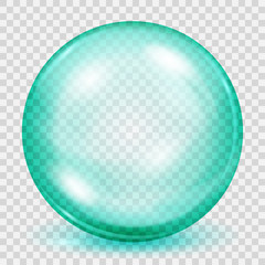Fototapeta na wymiar Transparent turquoise sphere with shadow
