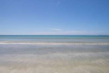 Fototapeta na wymiar beautiful scene, tropical sea and beach with blue sky background
