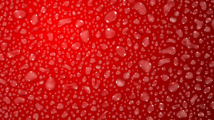 Red background of water drops