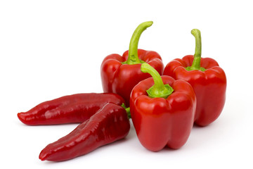 red peppers on white background