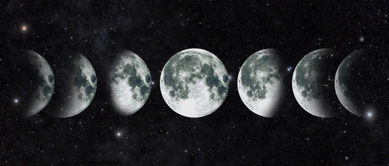 Moon lunar cycle in night sky. NASA.